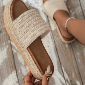White Boho Woven Non-slip Wedge Sandals