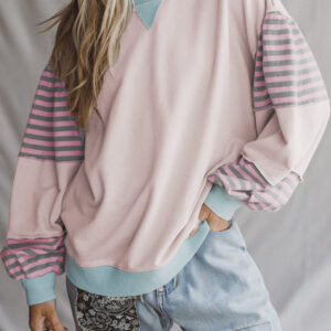 Jet Stream Striped Colorblock Patchwork Drop Shoulder Sweatshirt