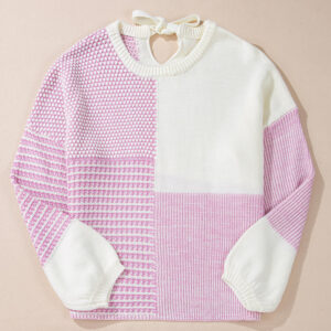 Pink Neutral Colorblock Tie Back Sweater
