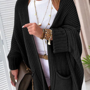 Black Oversized Fold Over Sleeve Open Front Cardigan