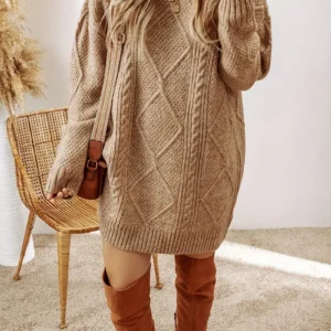 Parchment Cable Knit Drop Shoulder Loose Fit Sweater Dress