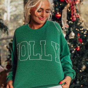 Green Twisted Rib HOLLY Loose Long Sleeve Top