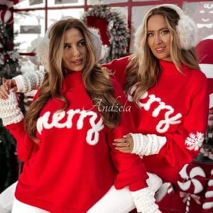 Red Merry Snowflake Christmas Turtleneck Sweater