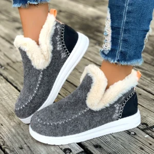 Carbon Grey Suede Stitching Patchwork Plush Lined Anklet Boots
