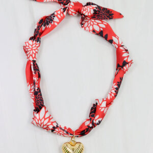 Serafana Scarf Charm Necklace BK RD FLORAL