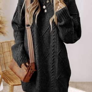 Black Cable Knit Drop Shoulder Loose Fit Sweater Dress