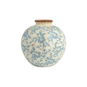 8” Rnd x 8”H Terracotta Vase with Transferware Pattern