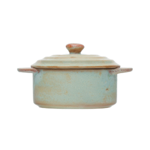 5" Round x 3"H 1-Cup Stoneware Mini Baker with Lid, Reactive Glaze, Matte Celadon Color (Each One Will Vary)
